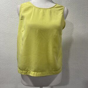 Loft Yellow Tank Top Scoop Neck Lined Pleated V Back Size Small